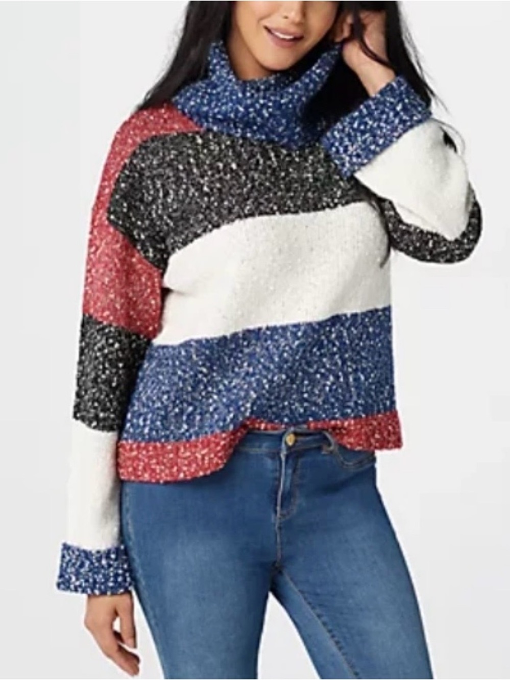 G.I.L.I. New!Chunky Soft Cowlneck Sweater Red Navy Black & Cream Soft Size 1X